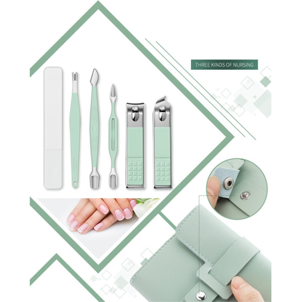 (17-tlg. Set) Pediküre Maniküre Finger Fuss Nagel Pflege-Set inkl. Leder Reise Etui - Grün