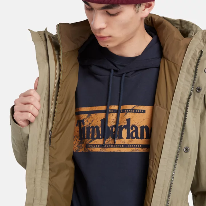 Jaqueta parka Snowdown Peak 3 em 1 com cauda de peixe, resistente à água, para homens, na cor verde.
