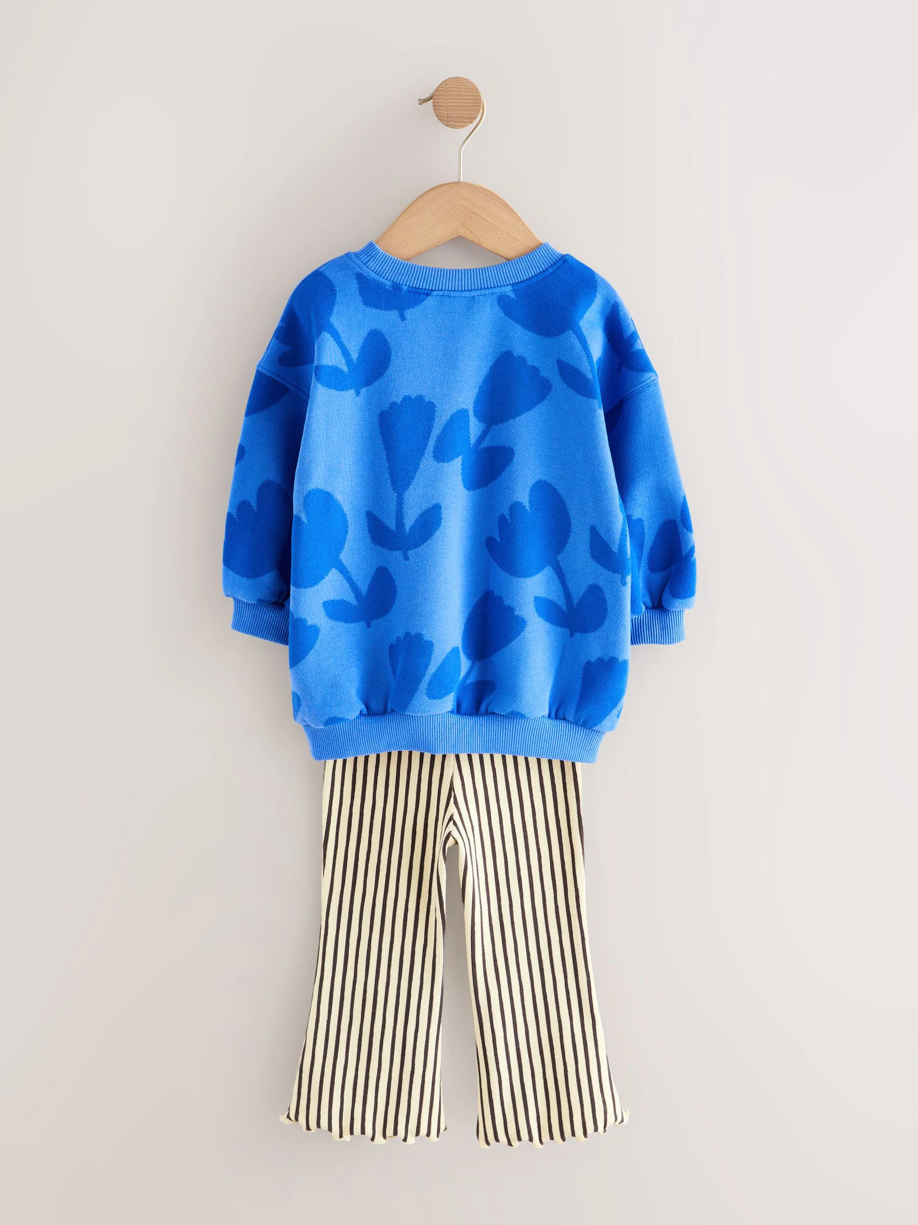 Blauw met bloemen - Set van sweatshirt en uitlopende legging (3mnd -7jr)
