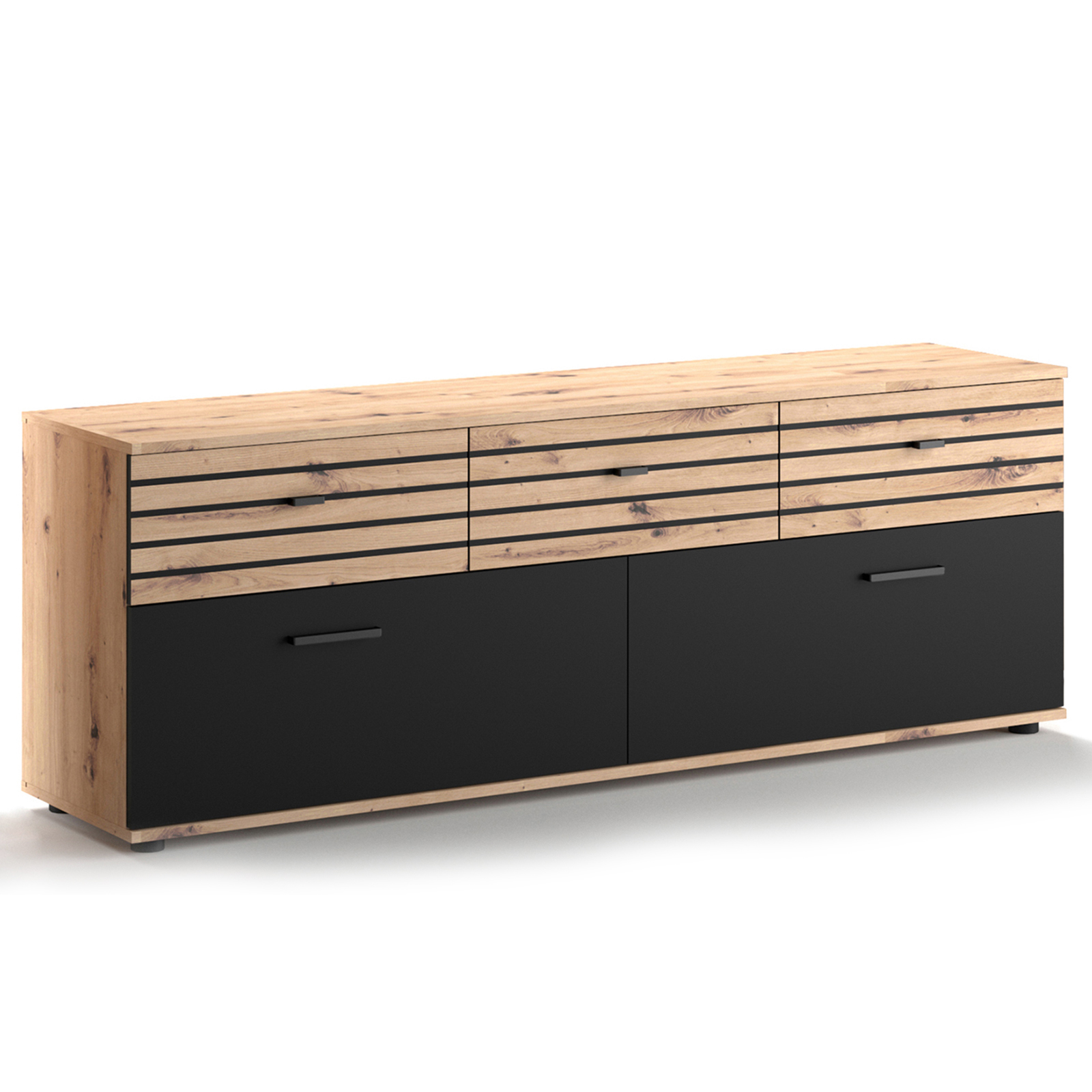 TV-Lowboard SOLEA - Artisan Eiche - schwarz - 168 cm breit