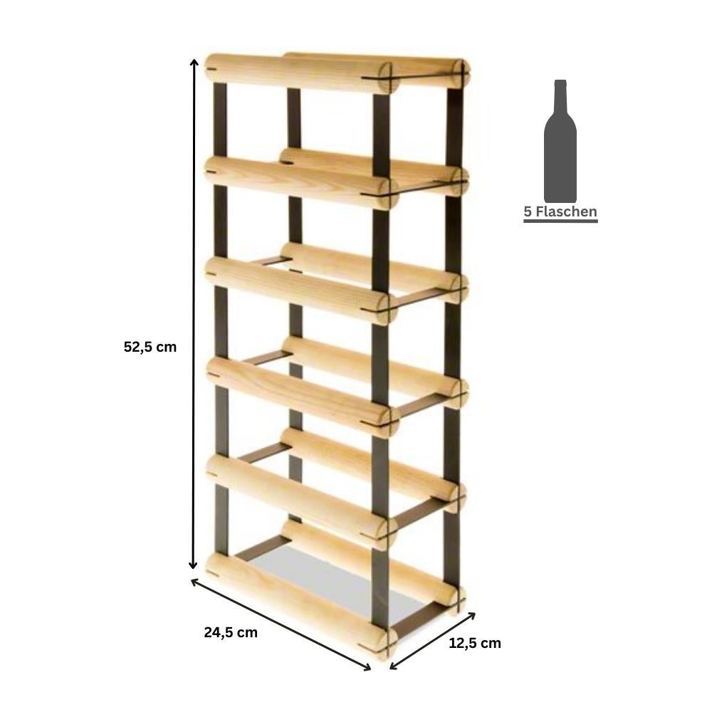 PROREGAL Modulair Wijnrek Vinotega Mod Metaal HxBxD 52,5 x 12,5 x 24,5 cm 1 x 5 Flessen Massief grenenhout Bruin Geolied