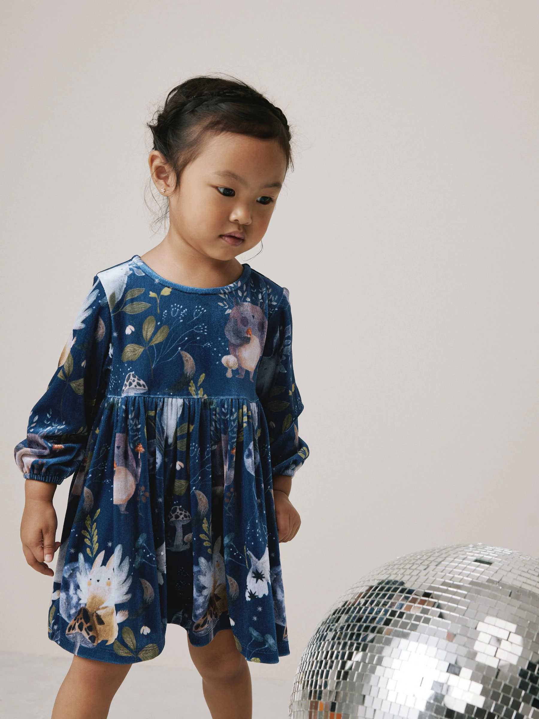Marineblauw met figuurtjes - Fluwelen jurk met print (3mnd-8jr)