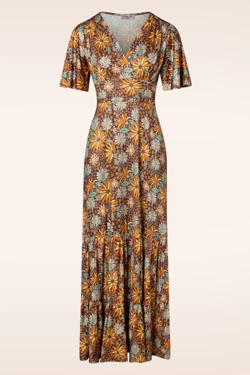 Vintage Chic for Topvintage Farrah Floral maxi jurk in bruin