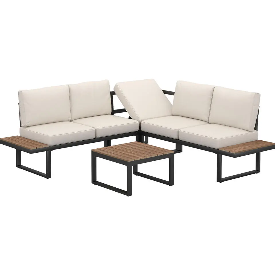 tectake Tuin-loungeset Eliar, 4-delig, met aluminium frame, Zwart