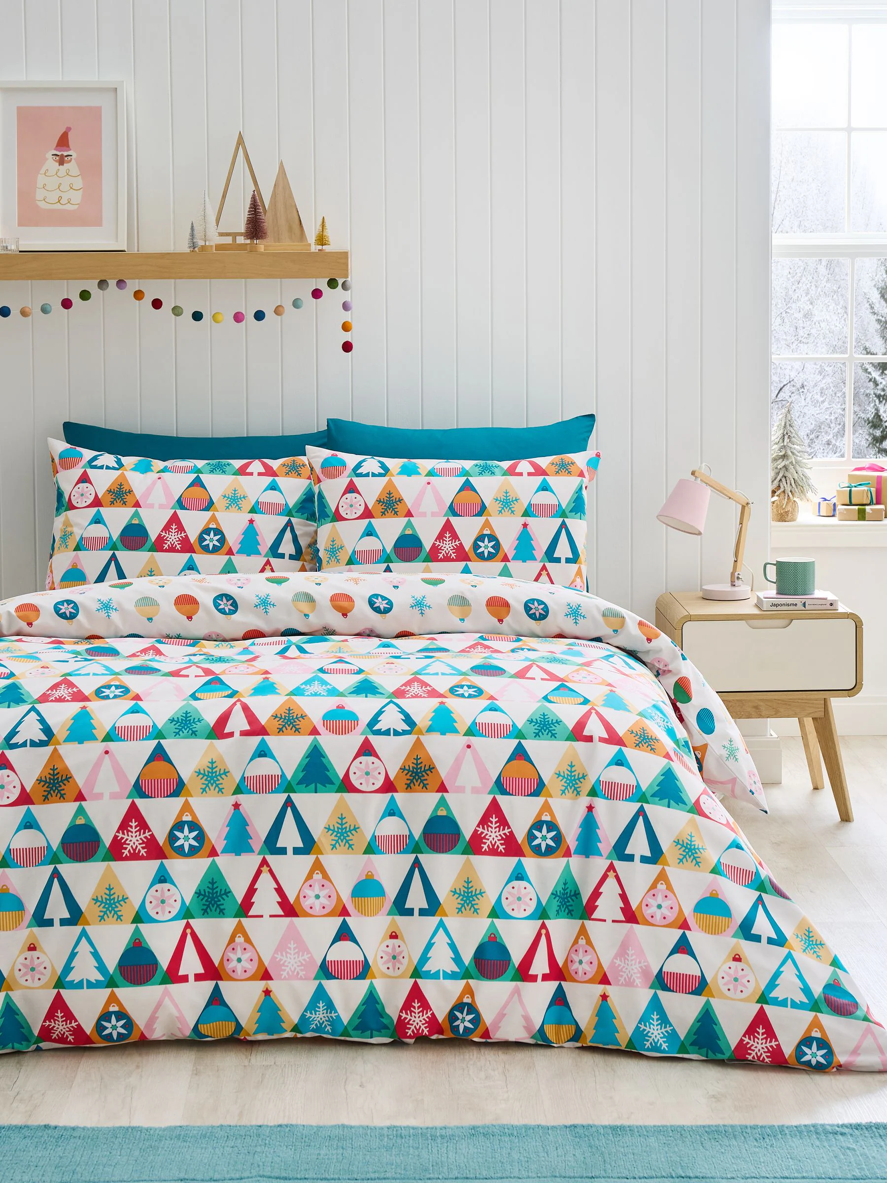 Catherine Lansfield Kerstmis Geo Brights omkeerbare dekbedovertrekset