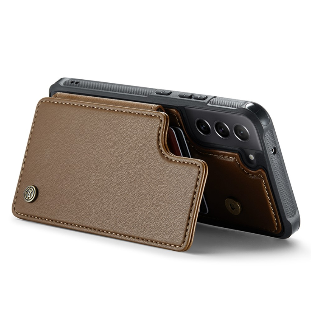 Samsung Galaxy S21 FE 5G Leder Hülle mit Kartenfächern im Litchi Look   Kickstand (RFID Schutz) - Braun