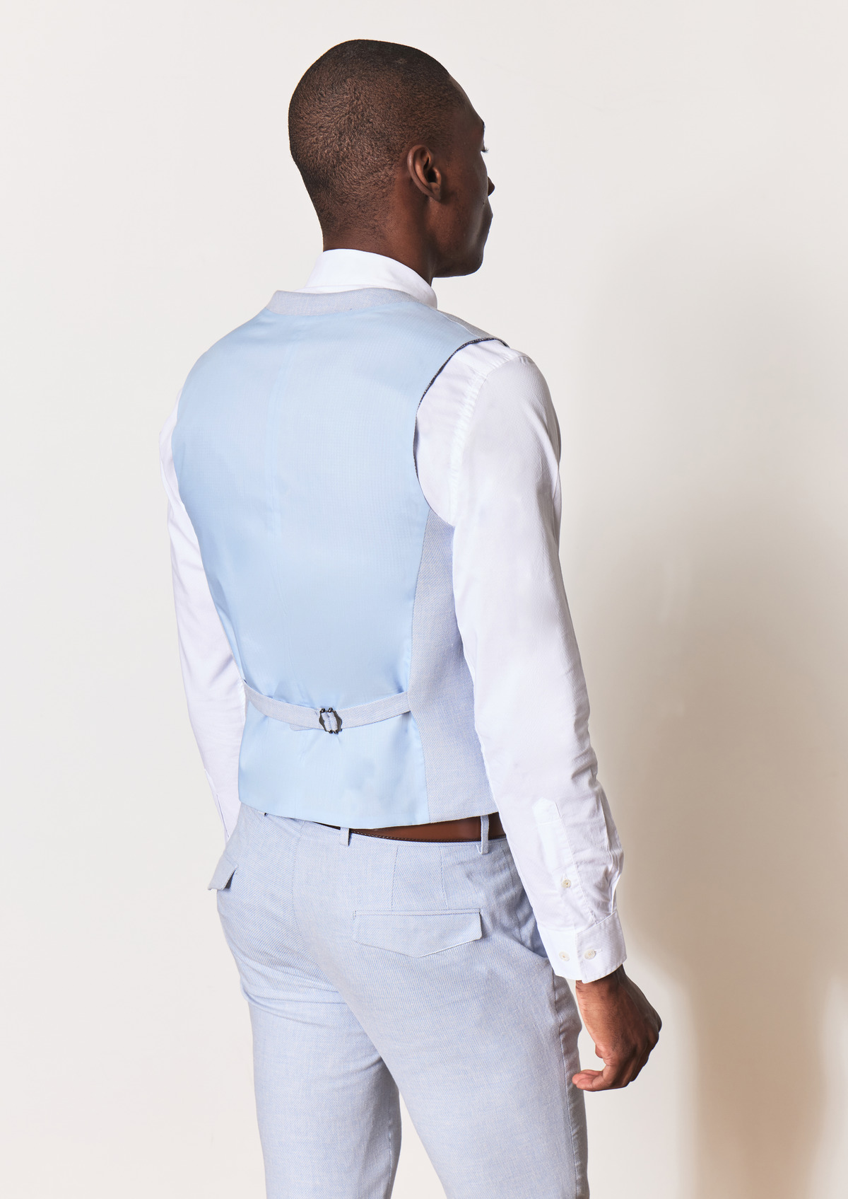 Gilet casual en coton et lin mélangés unis bleu ciel