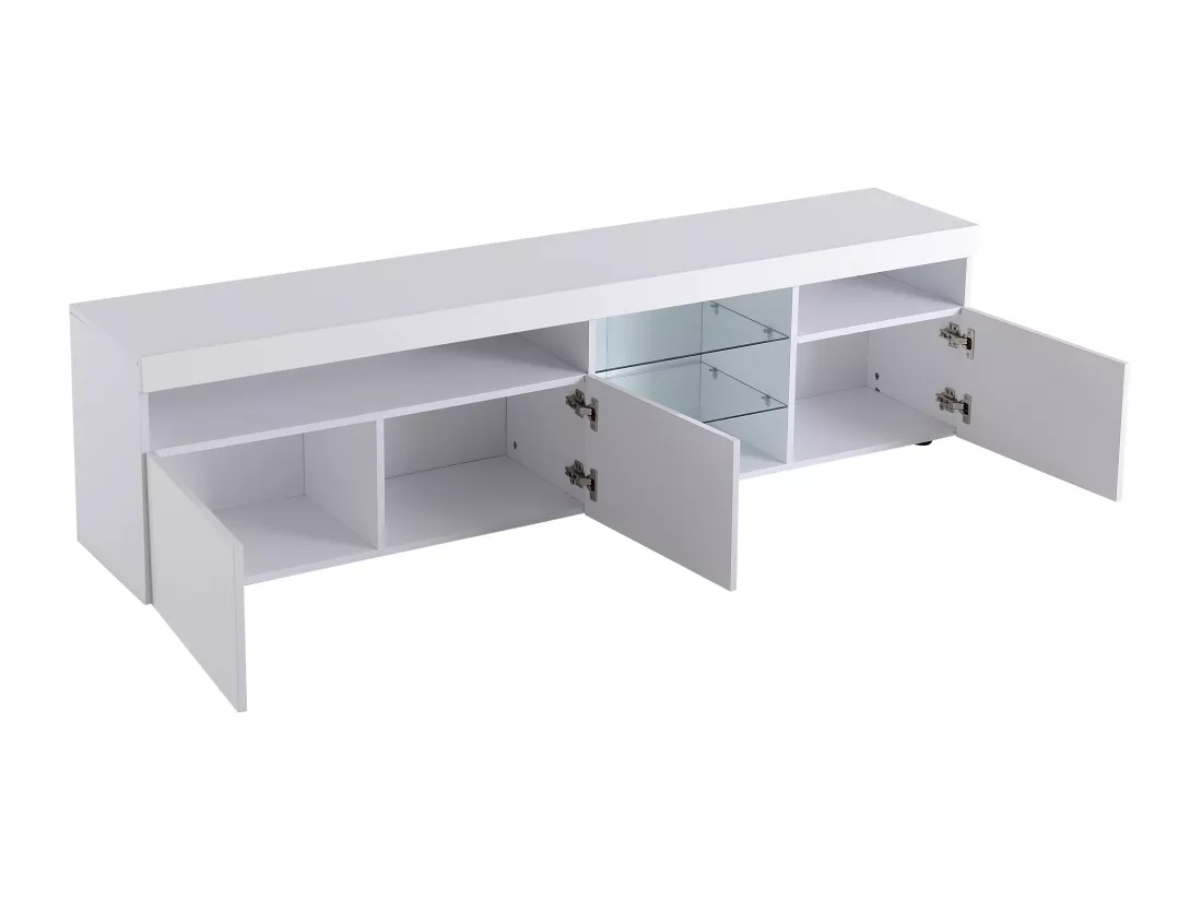 Meuble tv moderne blanc avec panneau lumineux, éclairage led variable, 180cm