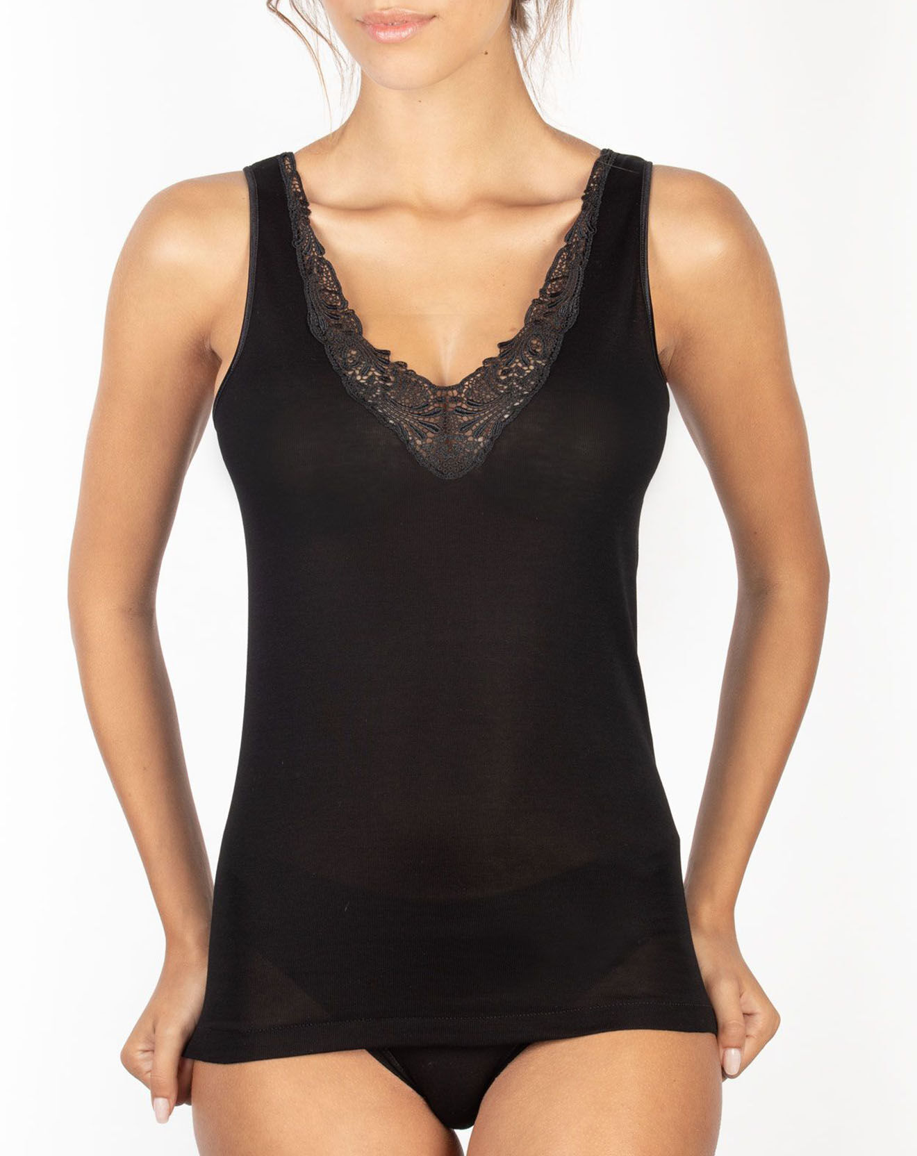 Mare Débardeur Dora en Coton avec dentelle noir