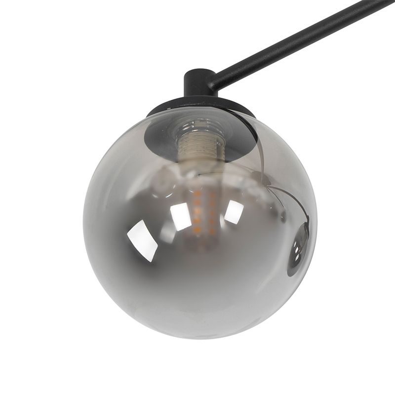 Moderne plafondlamp zwart 8-lichts met smoke glas - Athens