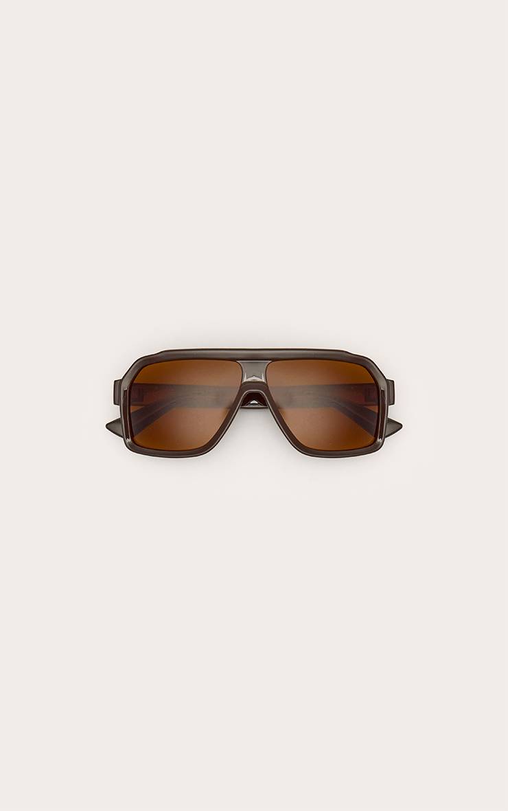 Chocolat Lunettes De Soleil Aviateur Surdimensionnées À Monture Épaisse