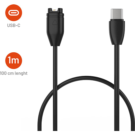 Fixed ladekabel Garmin Smartwatch - sort