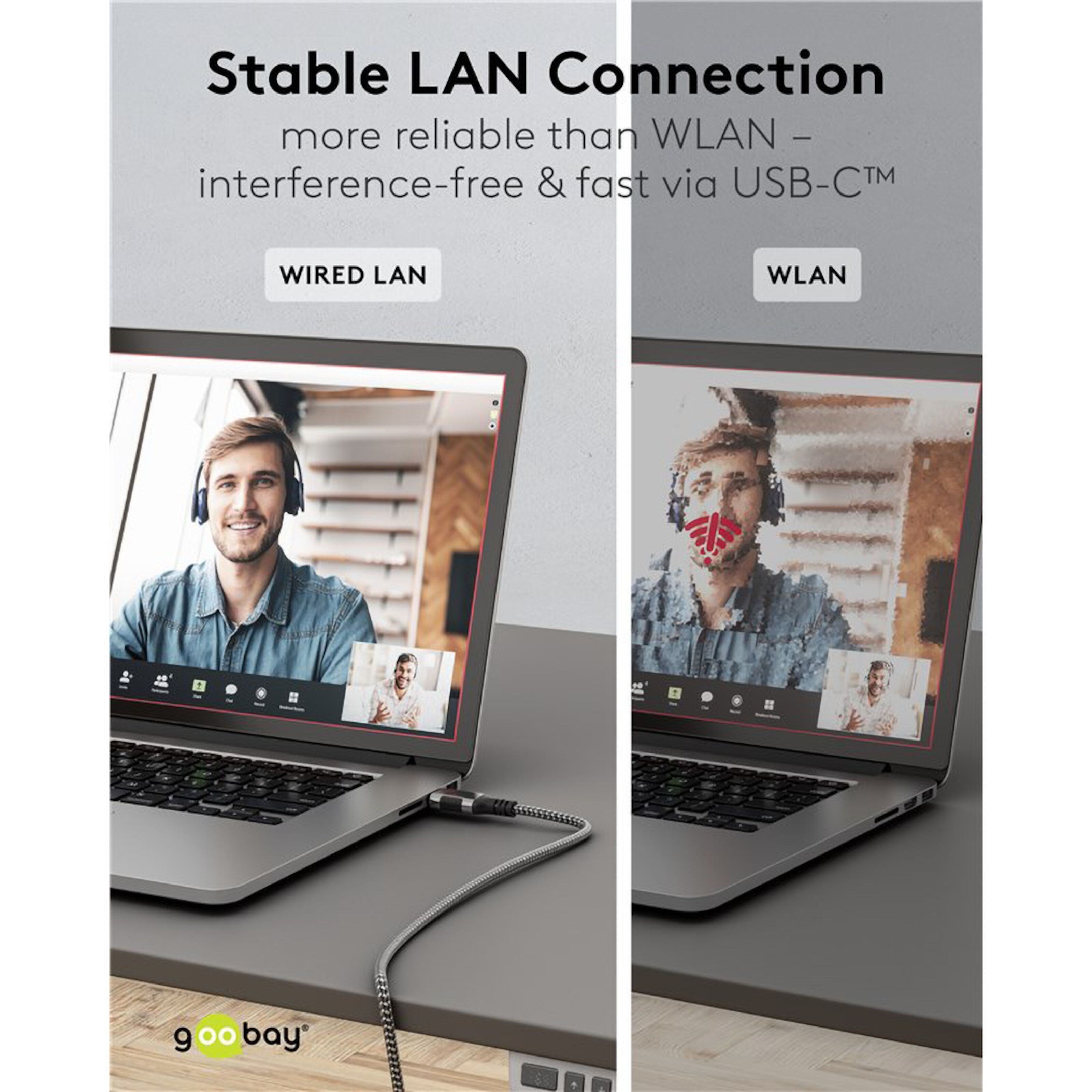 Nettverkskabel med USB-tilkobling USB-C 1 m