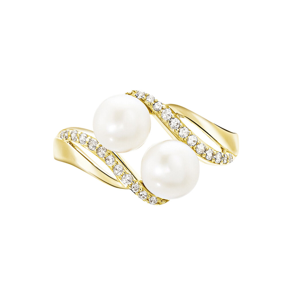 Bague Loeva Or Jaune Perle De Culture Et Oxyde De Zirconium