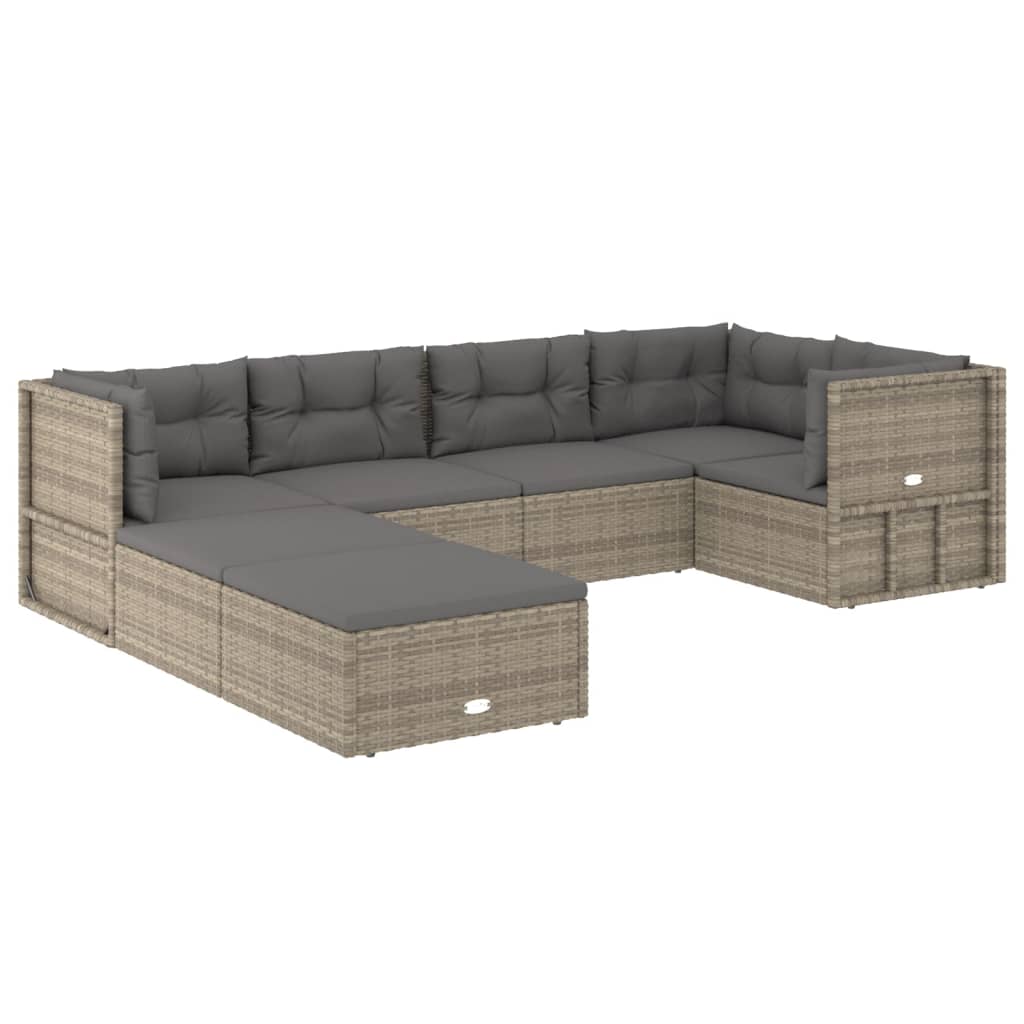 Salon de jardin meuble d'extérieur ensemble de mobilier 7 pièces avec coussins gris résine tressée