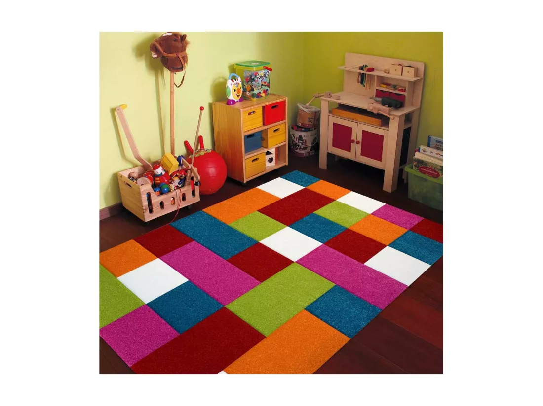 Tapis enfant 60x110 rectangle tissé multicolore motif voiture KIDCAR
