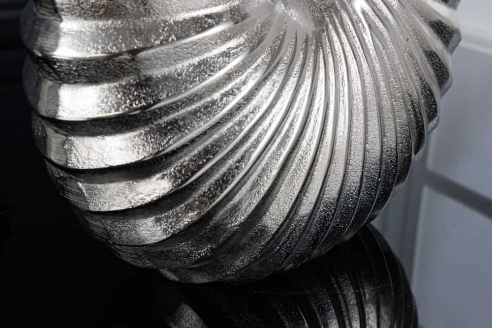 Design Tischlampe SHELL 60cm silber schwarz Metall Stoffschirm maritim