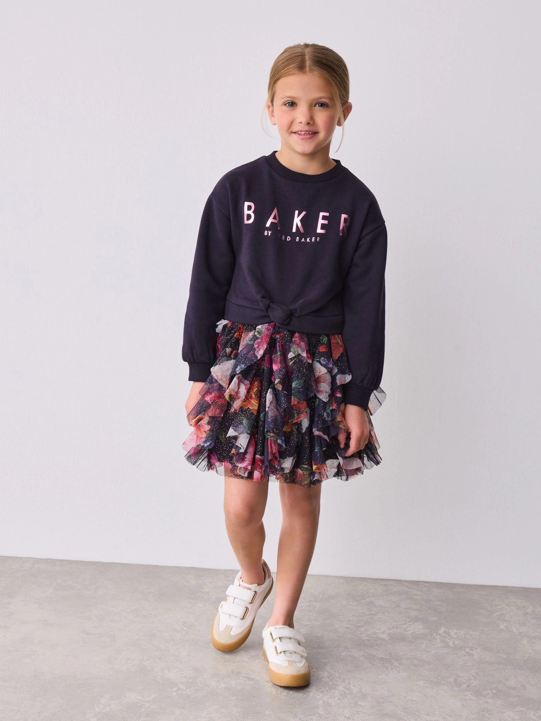 Baker by Ted Baker Navy Mesh Skirted Sweat Dress