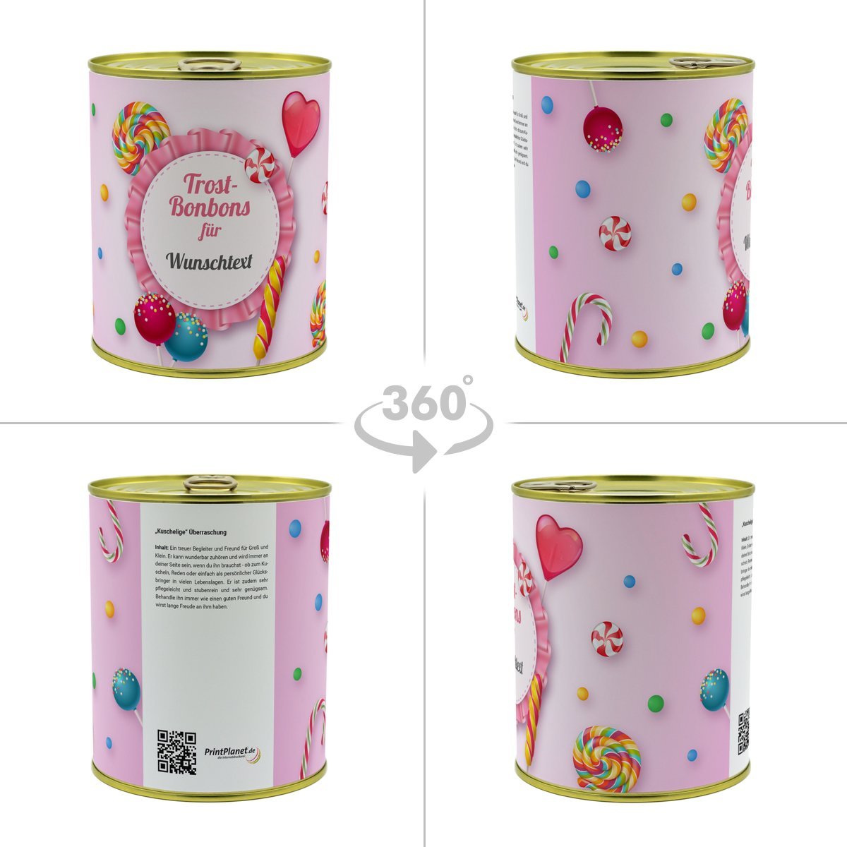 Personalisierte Geschenkdose - Teddybär (Motiv: Trost-Bonbon)