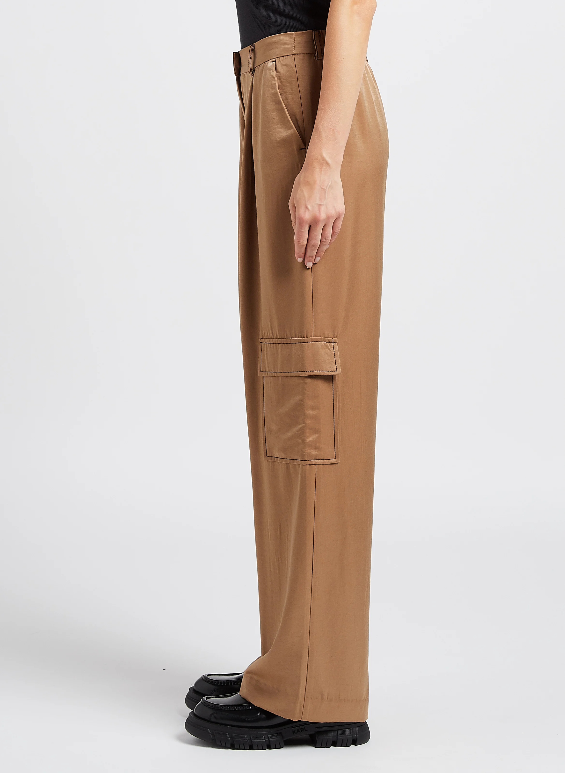 CILIE - Pantalon large satiné| Marron
