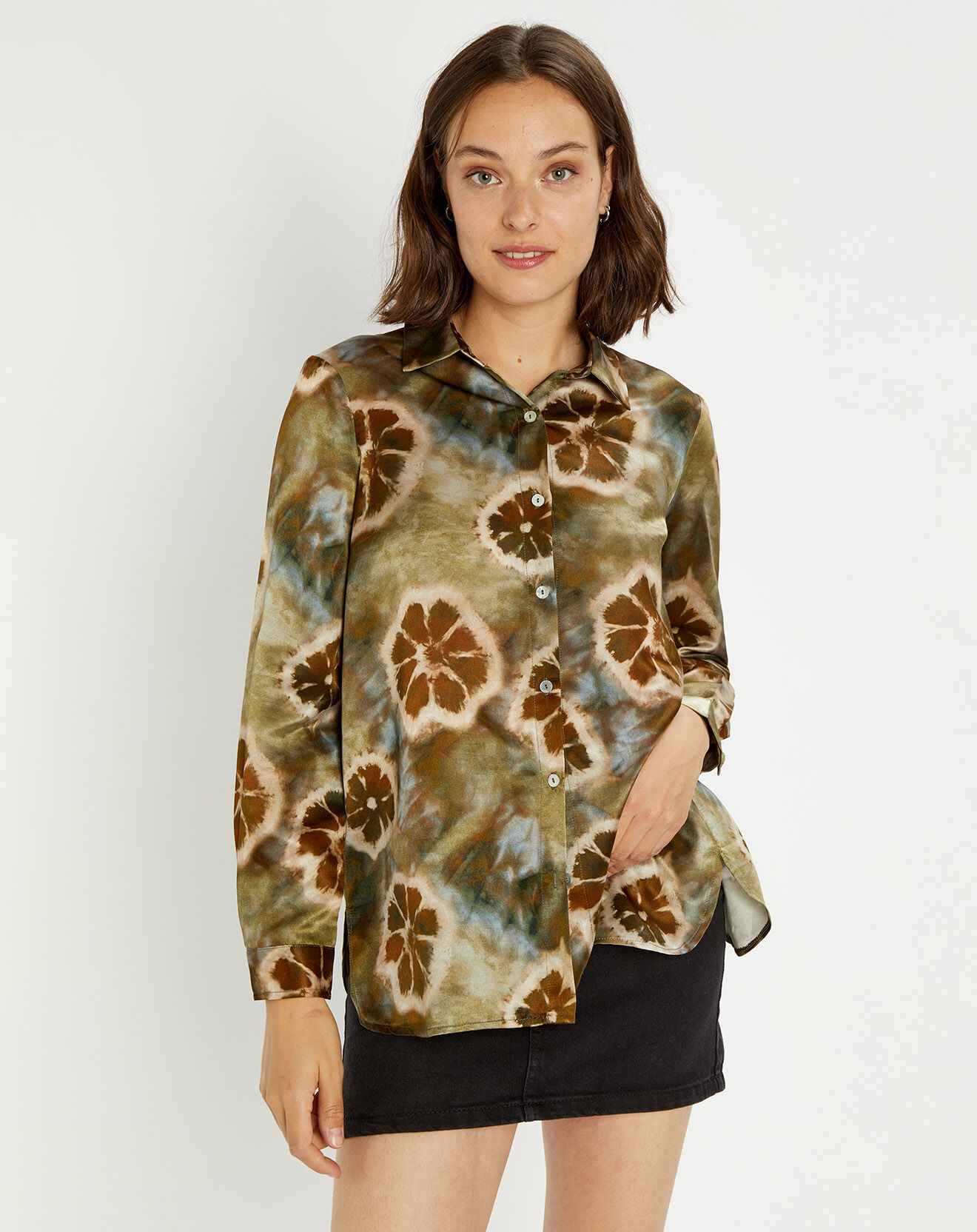 Lauren Vidal Chemise en Soie mélangée Ines olive