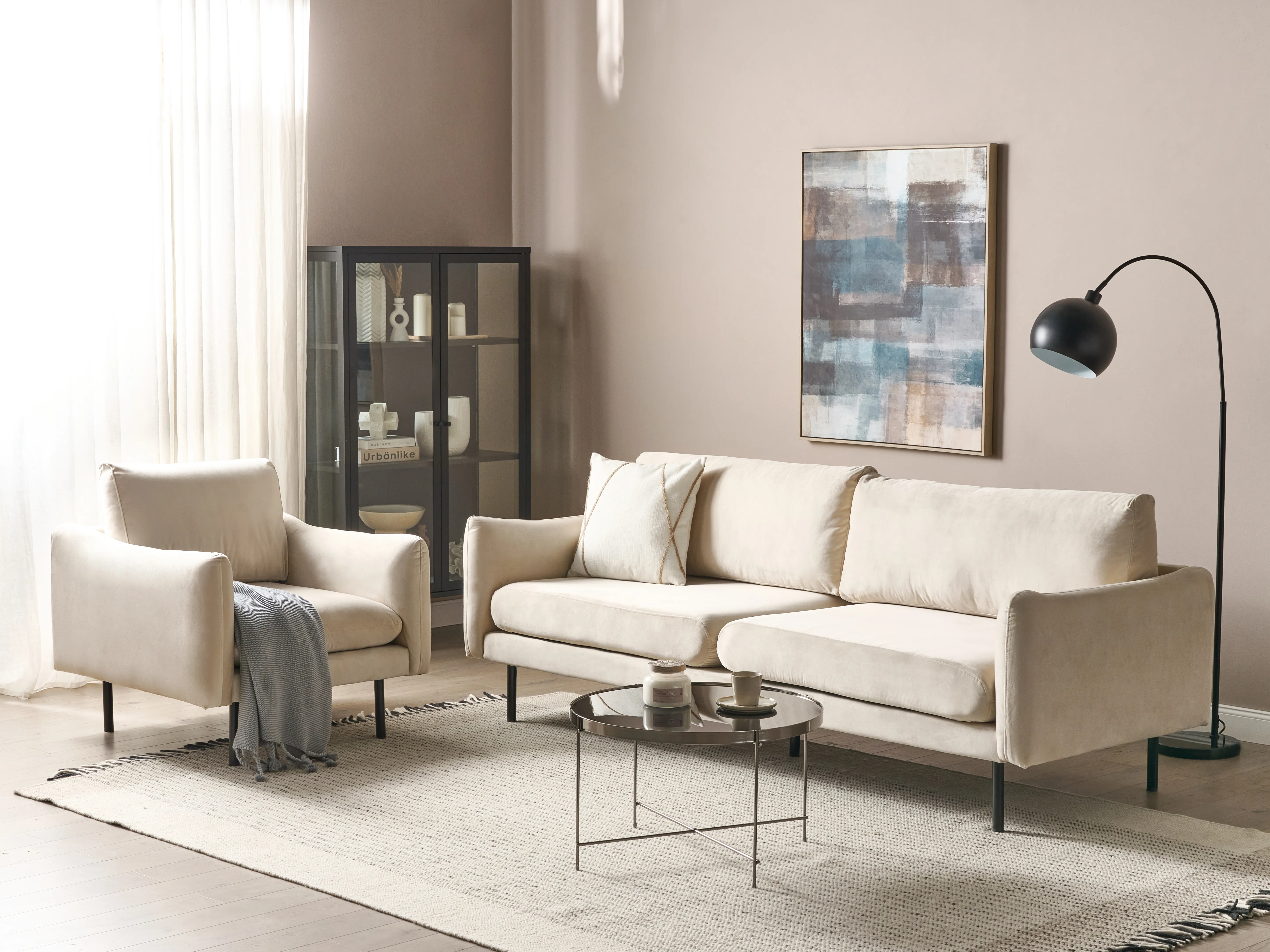 Bankenset 4-zits VINTERBRO Fluweel Lichtbeige