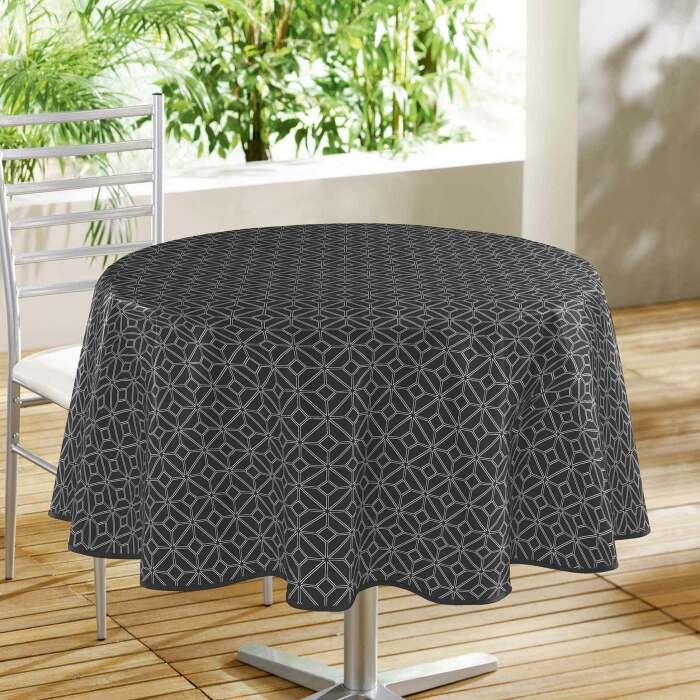 NAPPE RONDE 160 CM PVC IMPRIME MODERNA NOIR