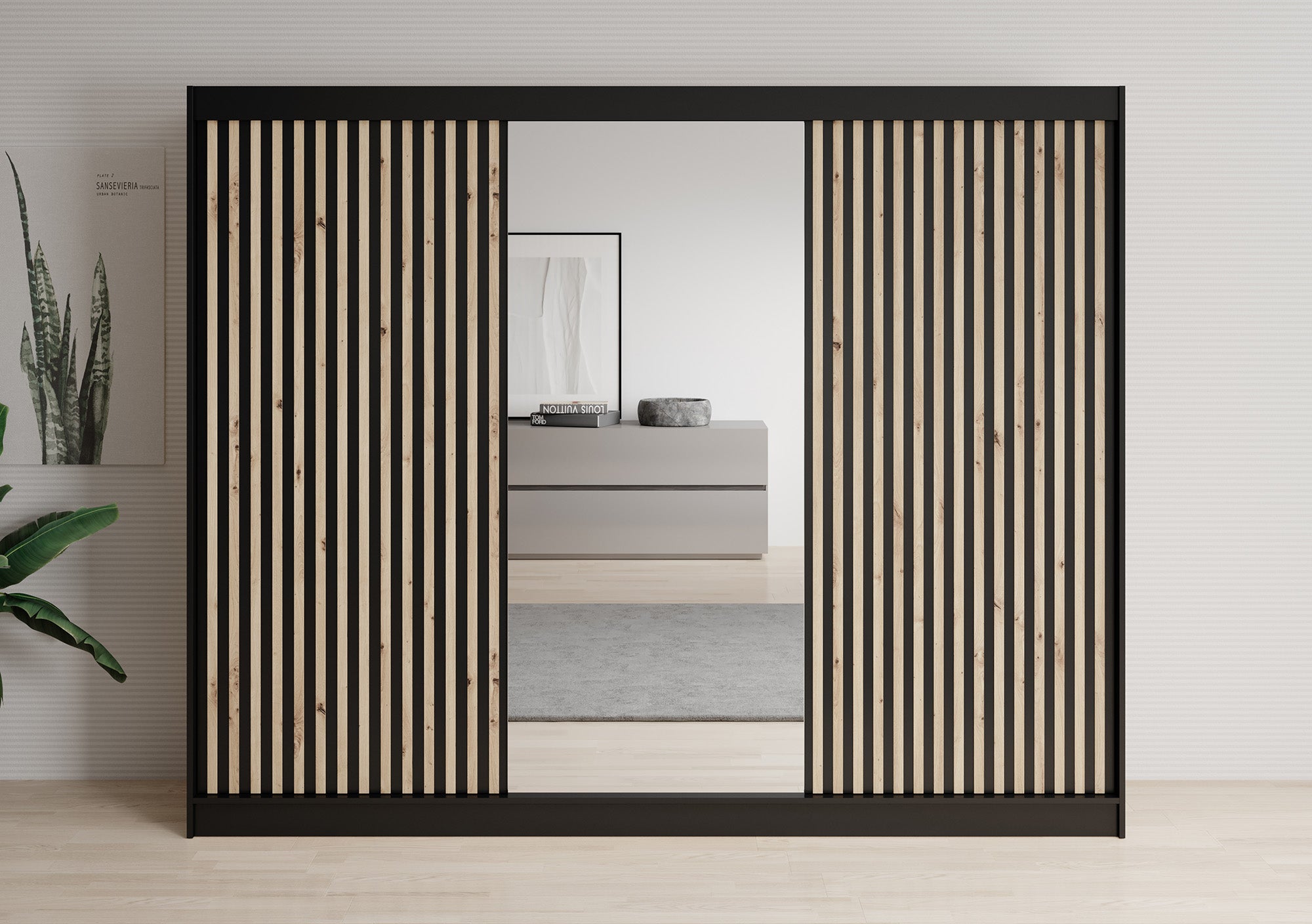Lisbon 2 - Kledingkast met schuifdeuren - Zwart/eiken - 250x62x200 cm