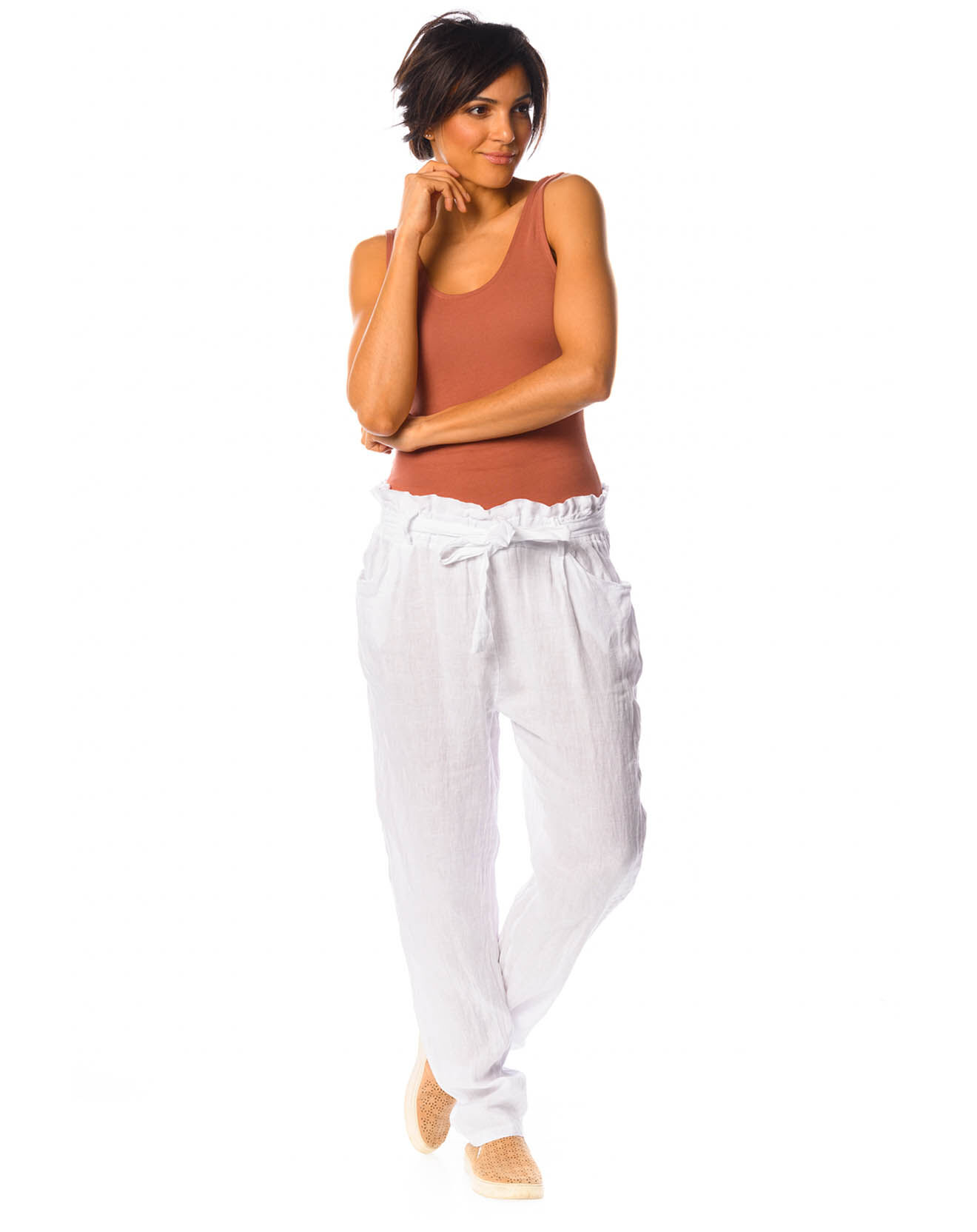 La Bohème Pantalon 100% Lin Gesse blanc
