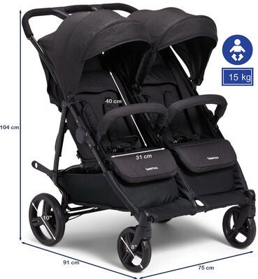 Beemoo Twin Shopper Søsken- & Tvillingvogn, Black Mélange