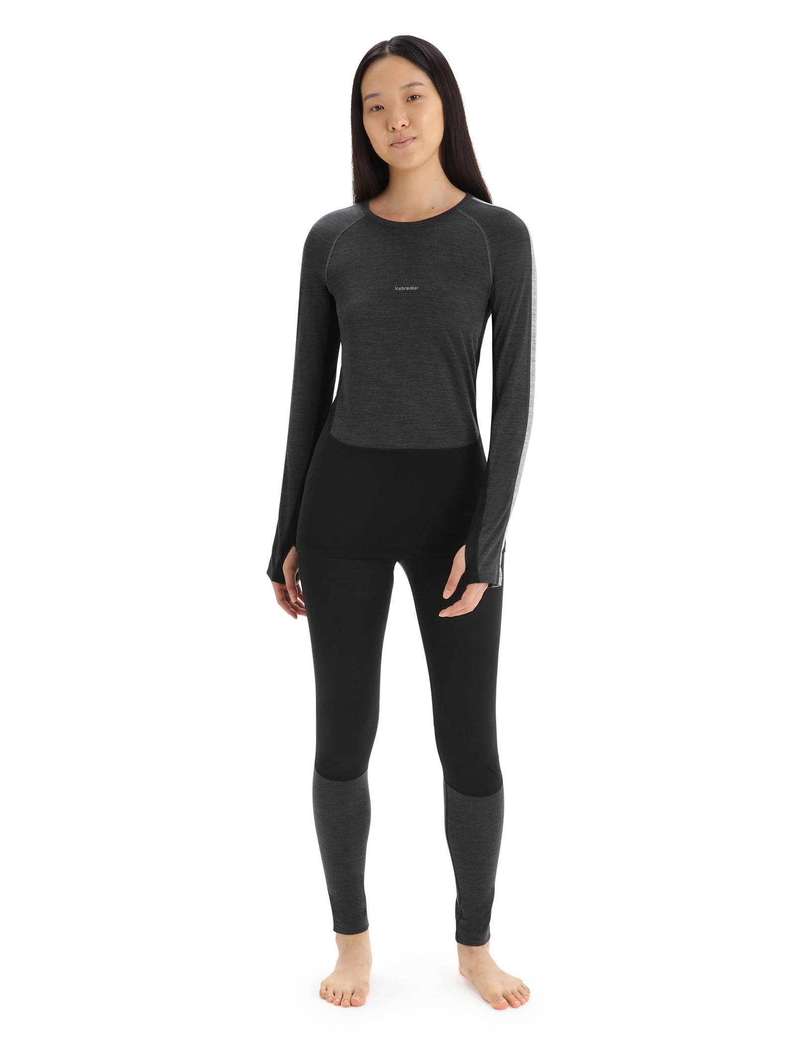 Icebreaker 125 ZoneKnit LS Crewe W Jet Heather/Black
