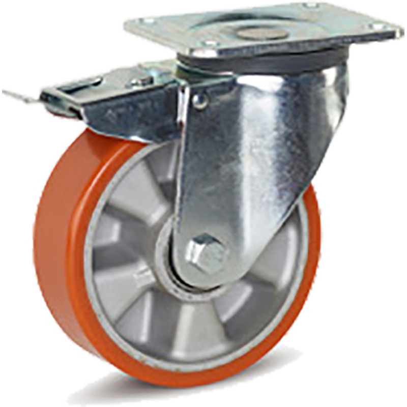 PU zwaarlast zwenkwiel met rem 160mm - 700kg draagvermogen