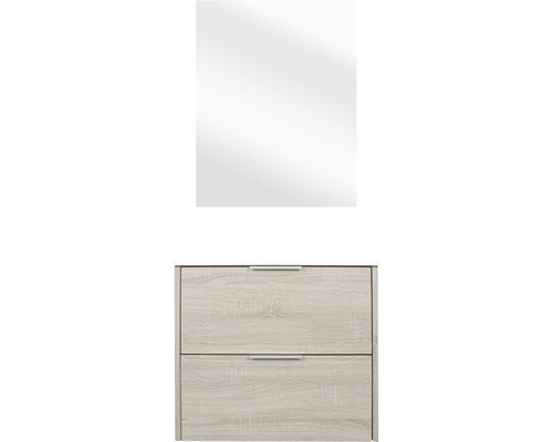Badkamermeubelset Differnz Bolo 61 x 110 x 46 cm, frontkleur licht eiken, wastafel en spiegel wit, badmeubel