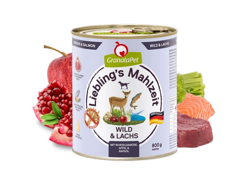 GranataPet Nassfutter Liebling's Mahlzeit Wild & Lachs 800 Alleinfuttermittel für ausgewachsene Hunde