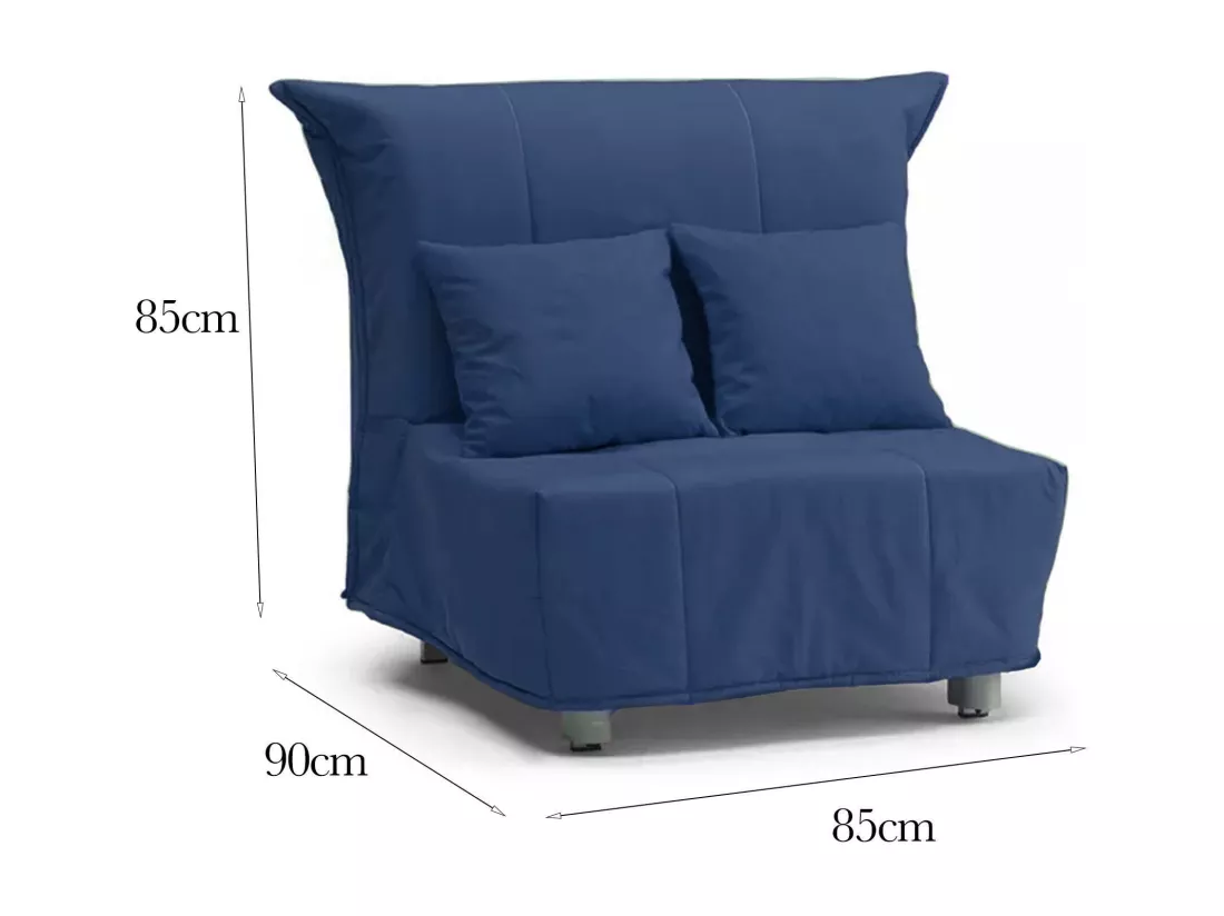 Canapé-lit Dabargi, Canapé simple, 100% Made in Italy, Fauteuil de salon avec ouverture trolley, en tissu rembourré, avec coussins inclus, 85x90h85 cm, Bleu