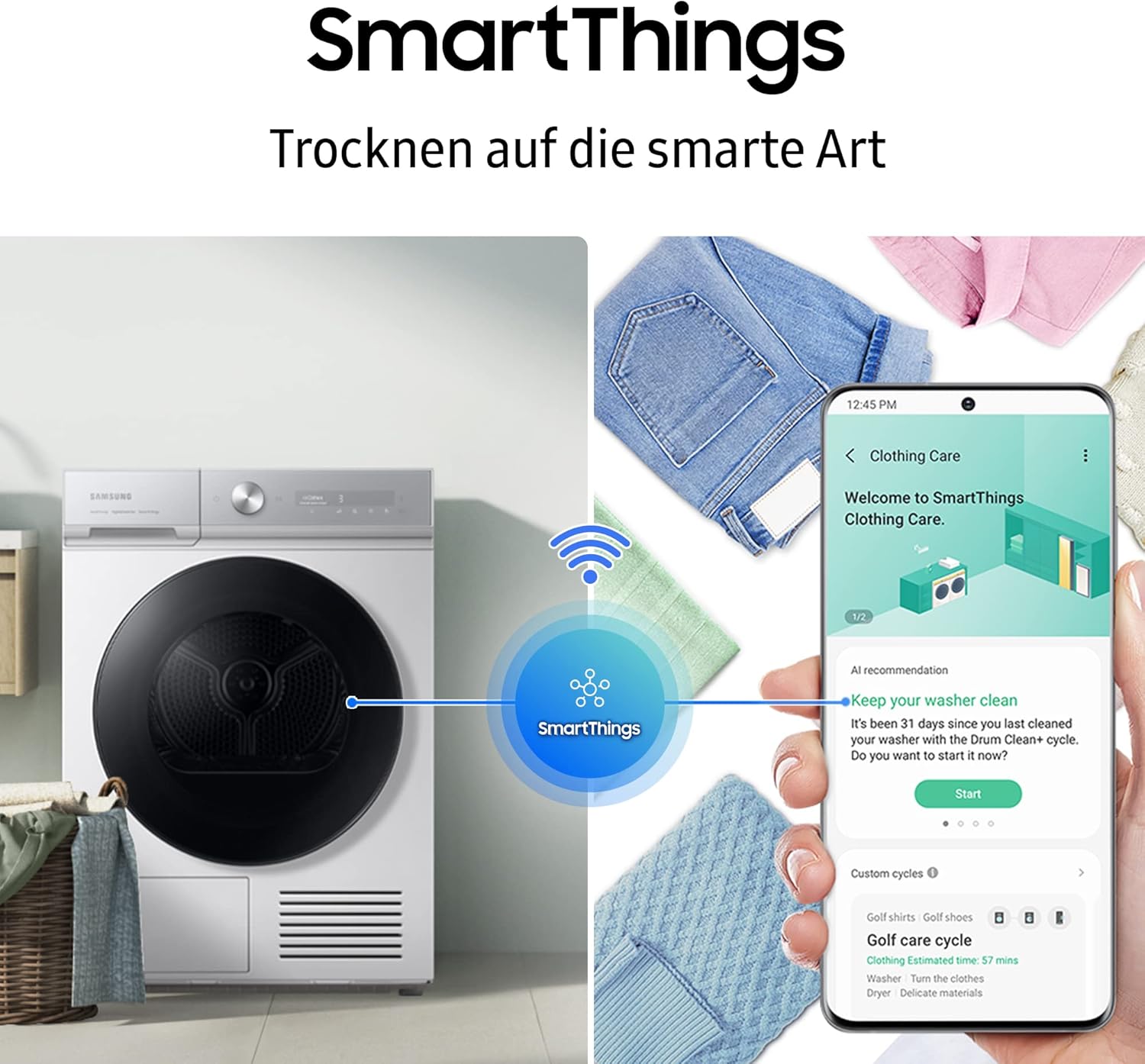 Samsung WW11DG5B25TEEG Waschmaschine, 11 kg, 1.400 U/min, Extra energiesparend, EEK: A (-10%), AI Ecobubble, SmartThings AI Energy Mode, SuperSpeed 39 Min, Hygiene-Dampfprogramm, Weiß