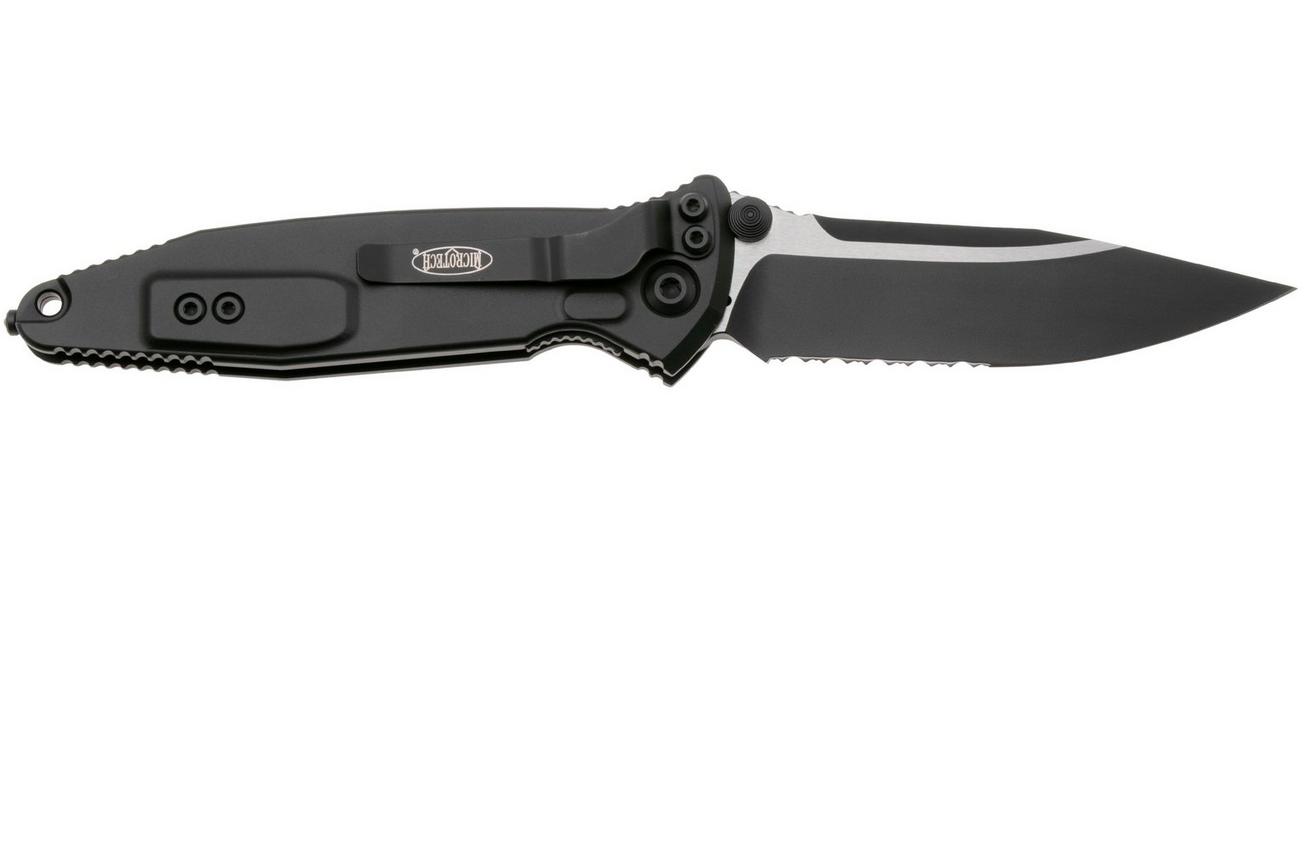 Microtech Socom Elite 160-2T, Two Tone M390 Clippoint, Black Aluminum, partly serrated zakmes