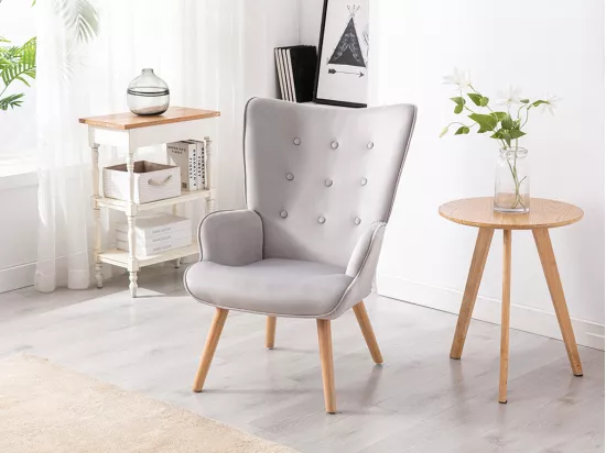 Fauteuil en velours gris VATELY