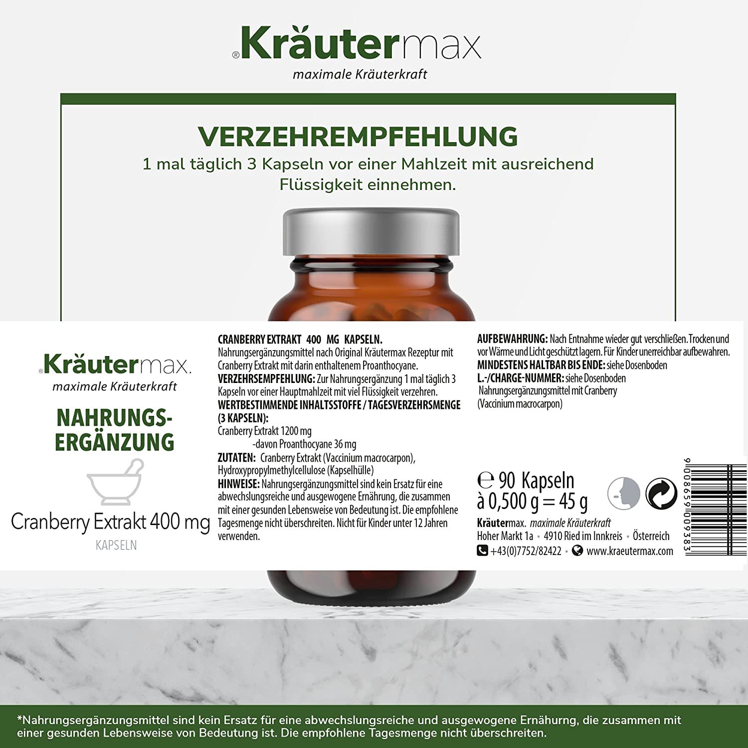 Kräutermax Cranberry Extrakt 400 mg Kapseln