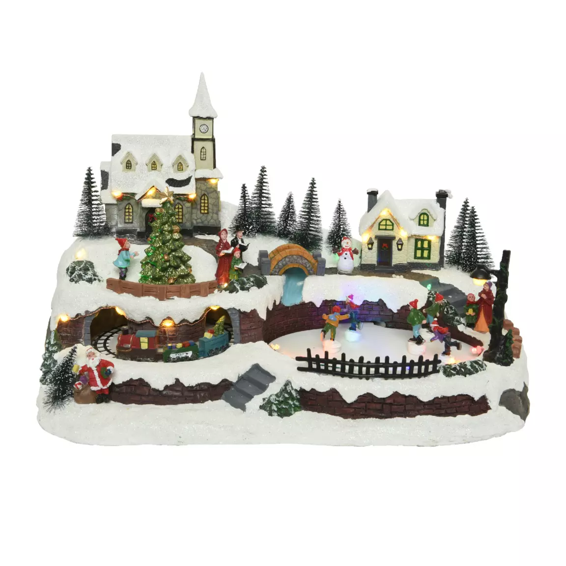 Village de Noël lumineux et musical Eglise sur la colline