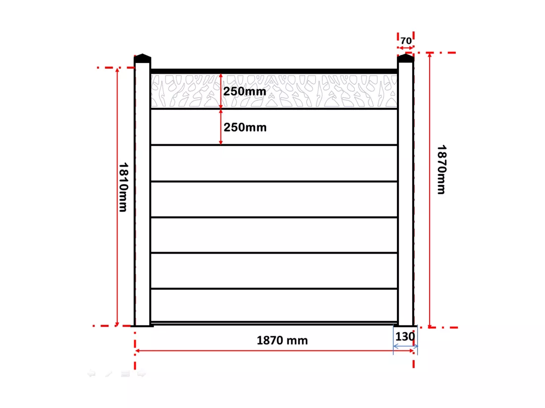 Panneaux de clôture à poser H.181 cm - kit 7 lames composite avec décor + 1 poteau gris clair - ENOLA