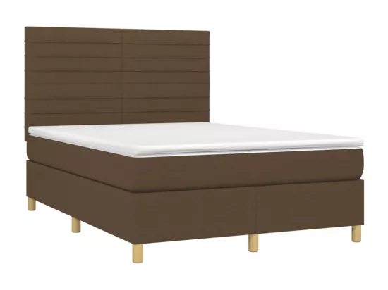 Sommier tapissier matelas et LED Marron foncé 140x190 cm Tissu