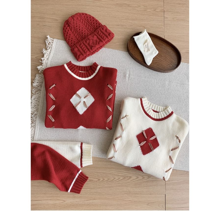 Dute - Argyle oversized trui met ronde hals / geruite mini-A-lijn rok met gemiddelde taille