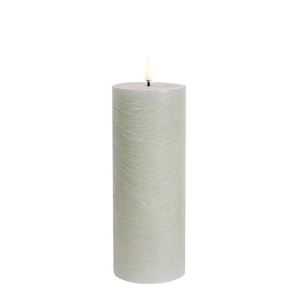 Uyuni  LED Rustic Pillar lys, Dusty Green - H20 cm.
