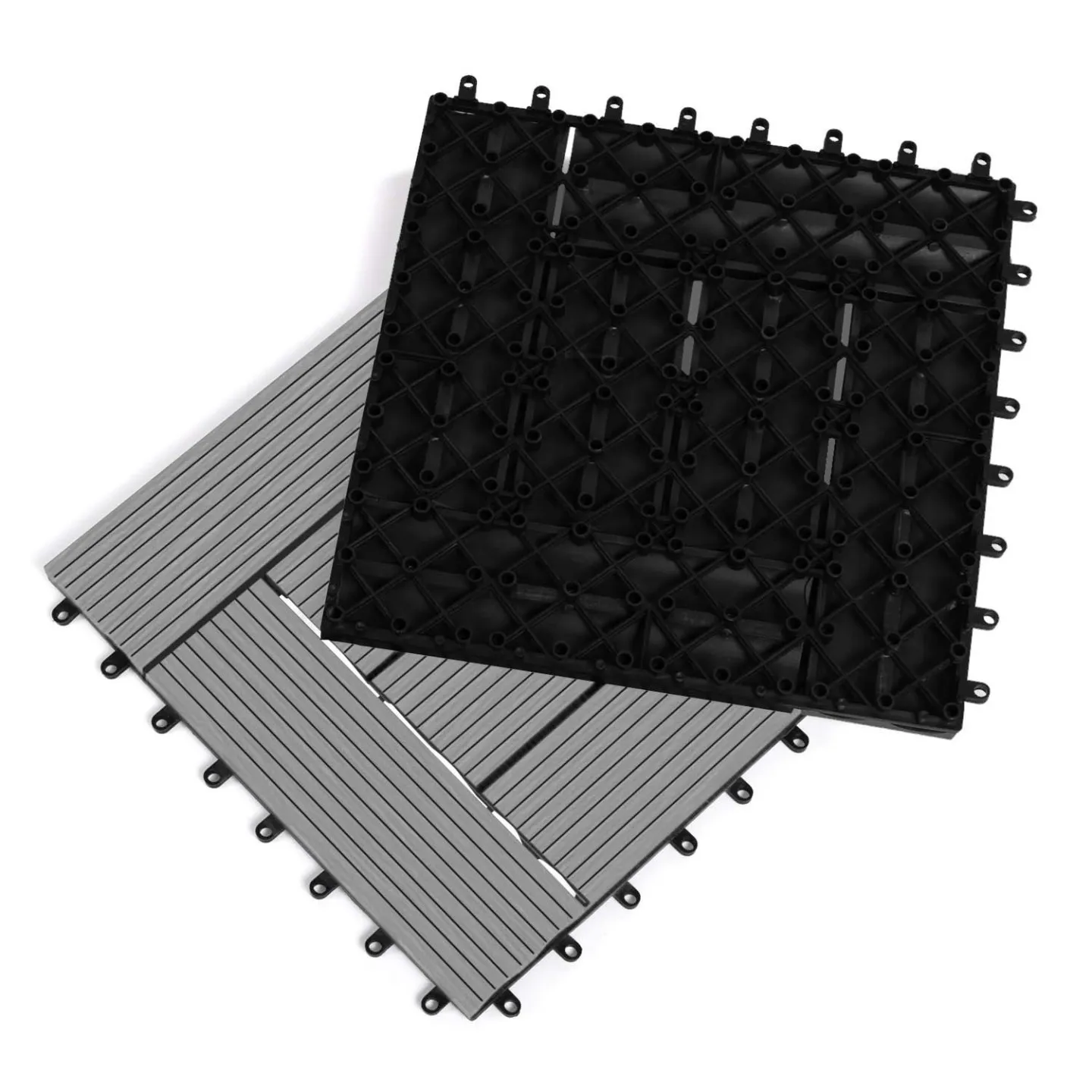 Lot de 5 dalles de terrasse mosaïque WODHY clipsables bois composite gris 30 x 30 cm