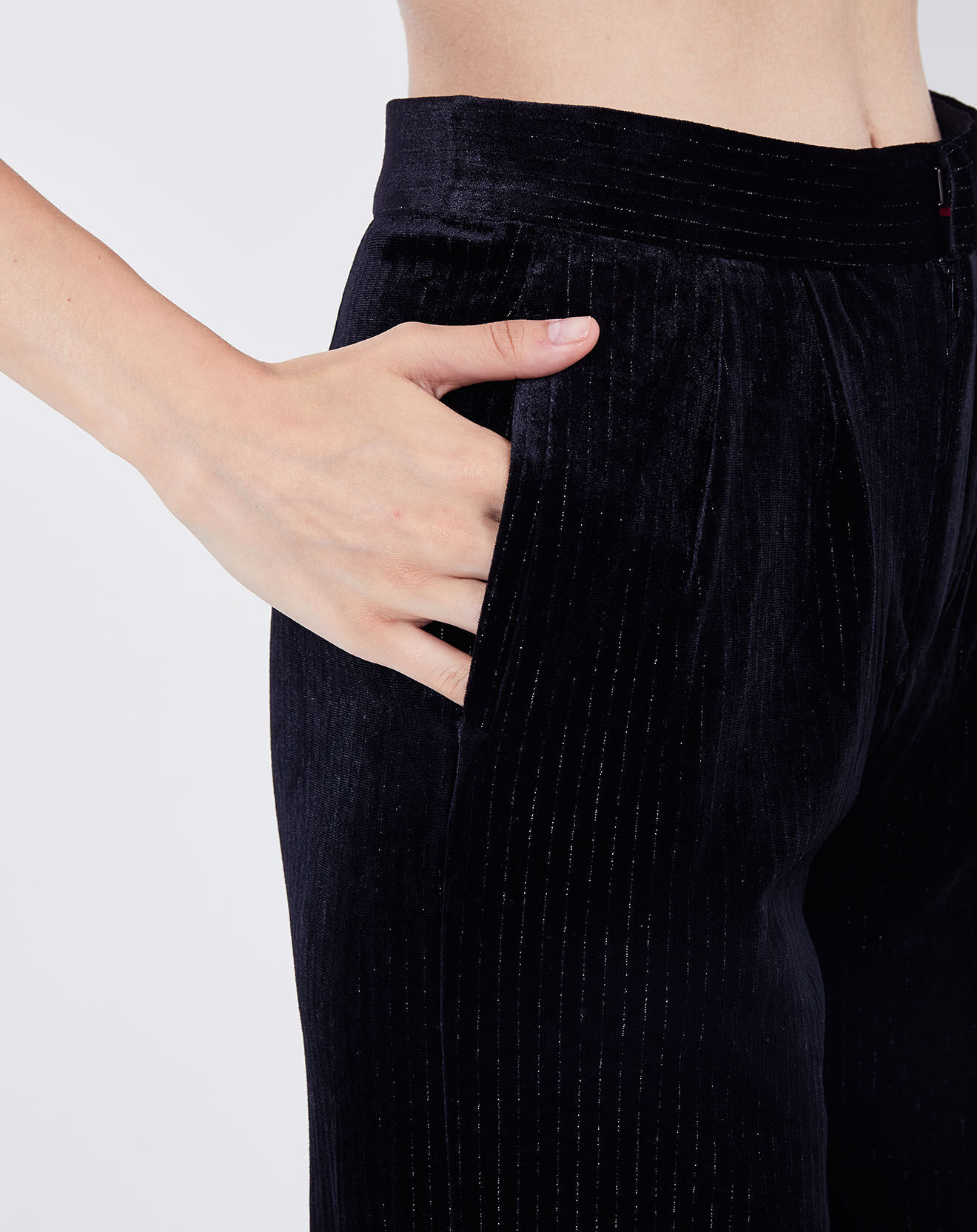 See u Soon Pantalon en Velours Coquelicot rayures lurex noir