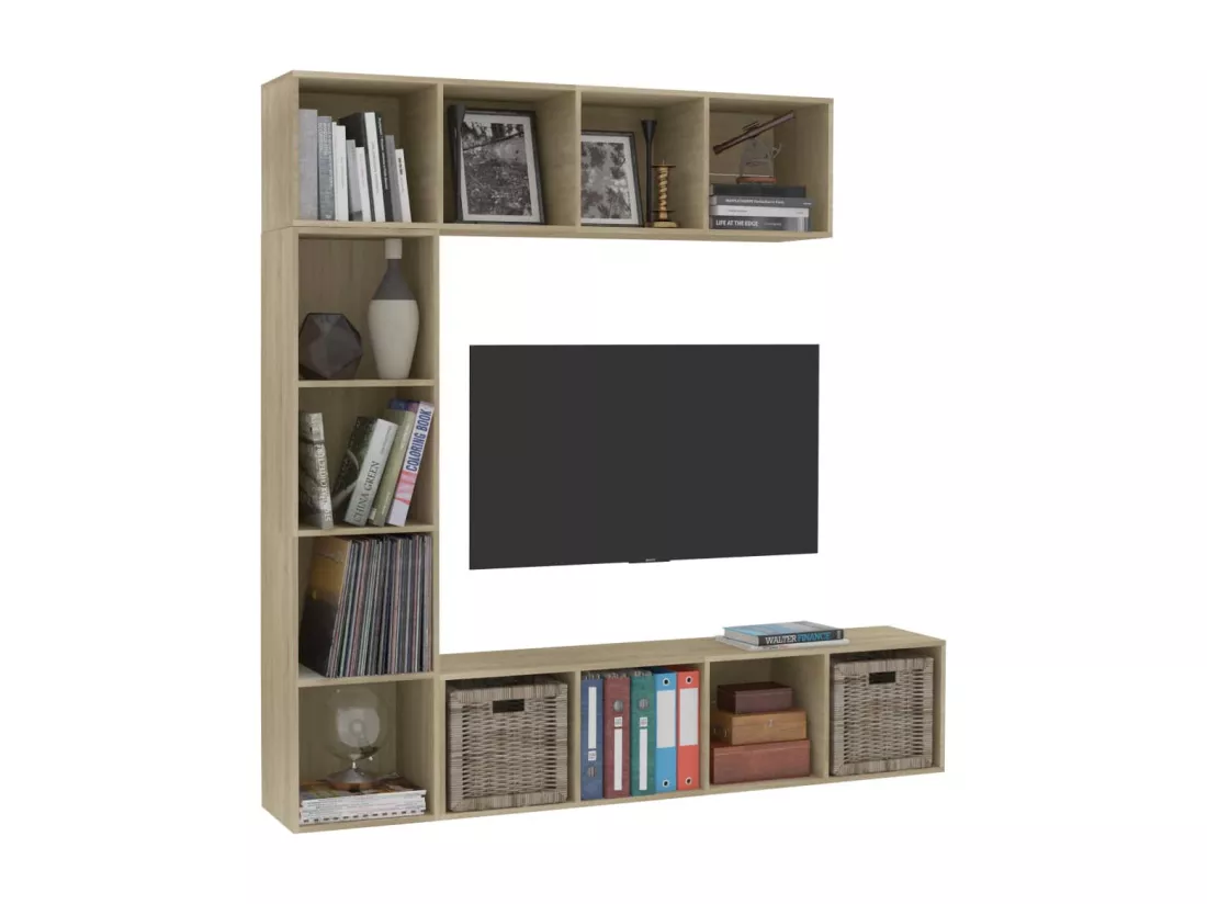 Jeu de bibliothèque/meuble TV 3 pièces Chêne sonoma 180x30x180 cm