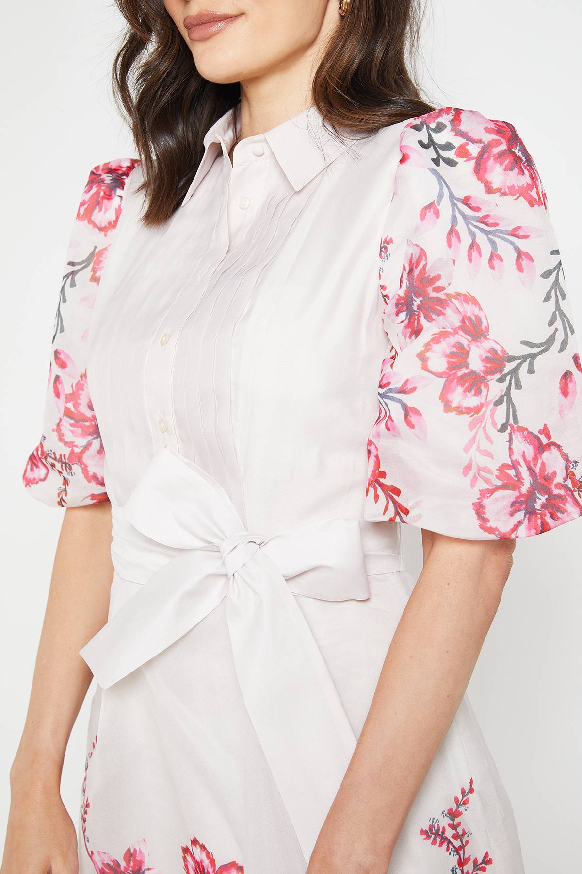 Wallis Robe Chemise Midi À Plis Nervurés En Organza Fleuri