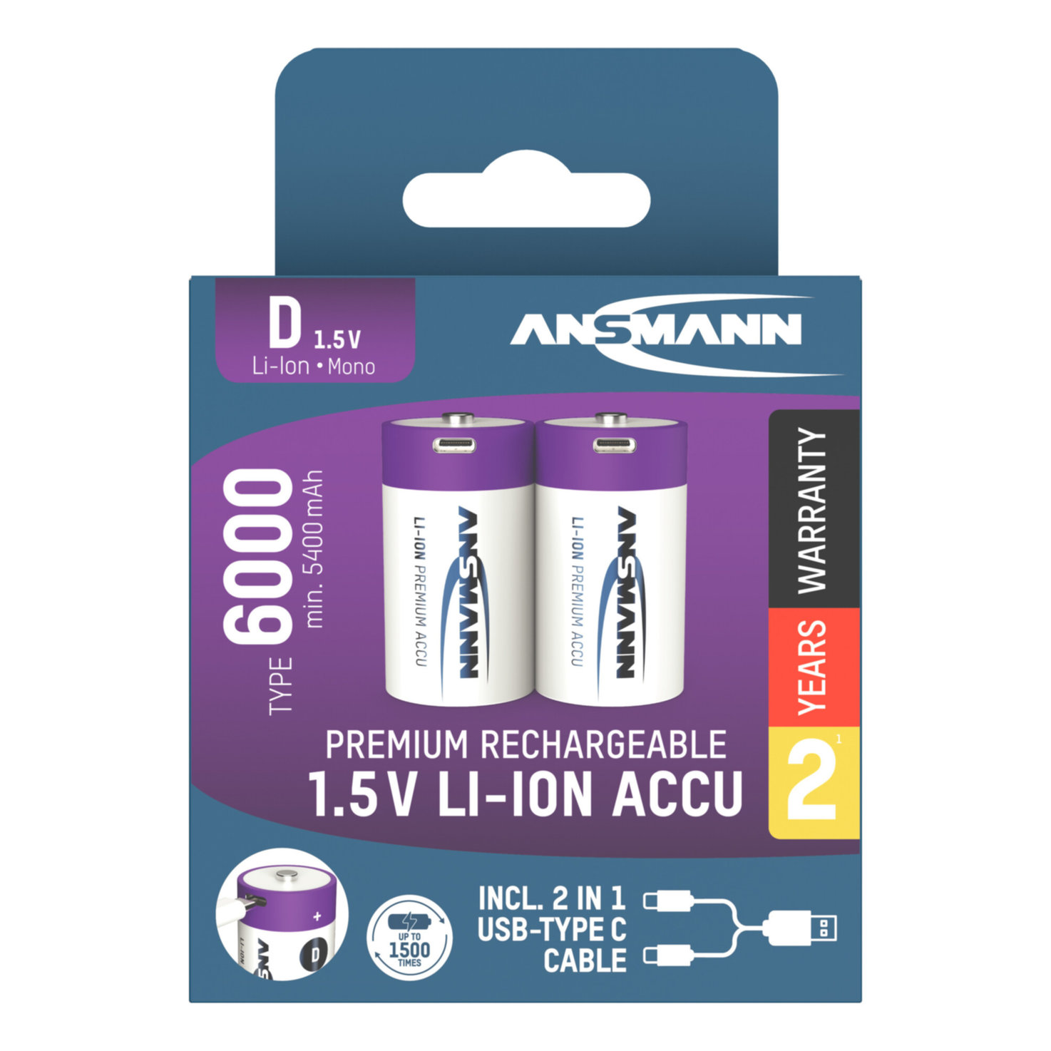 Ansmann Li-Ion Akku LR20 USB-C 2 Stück
