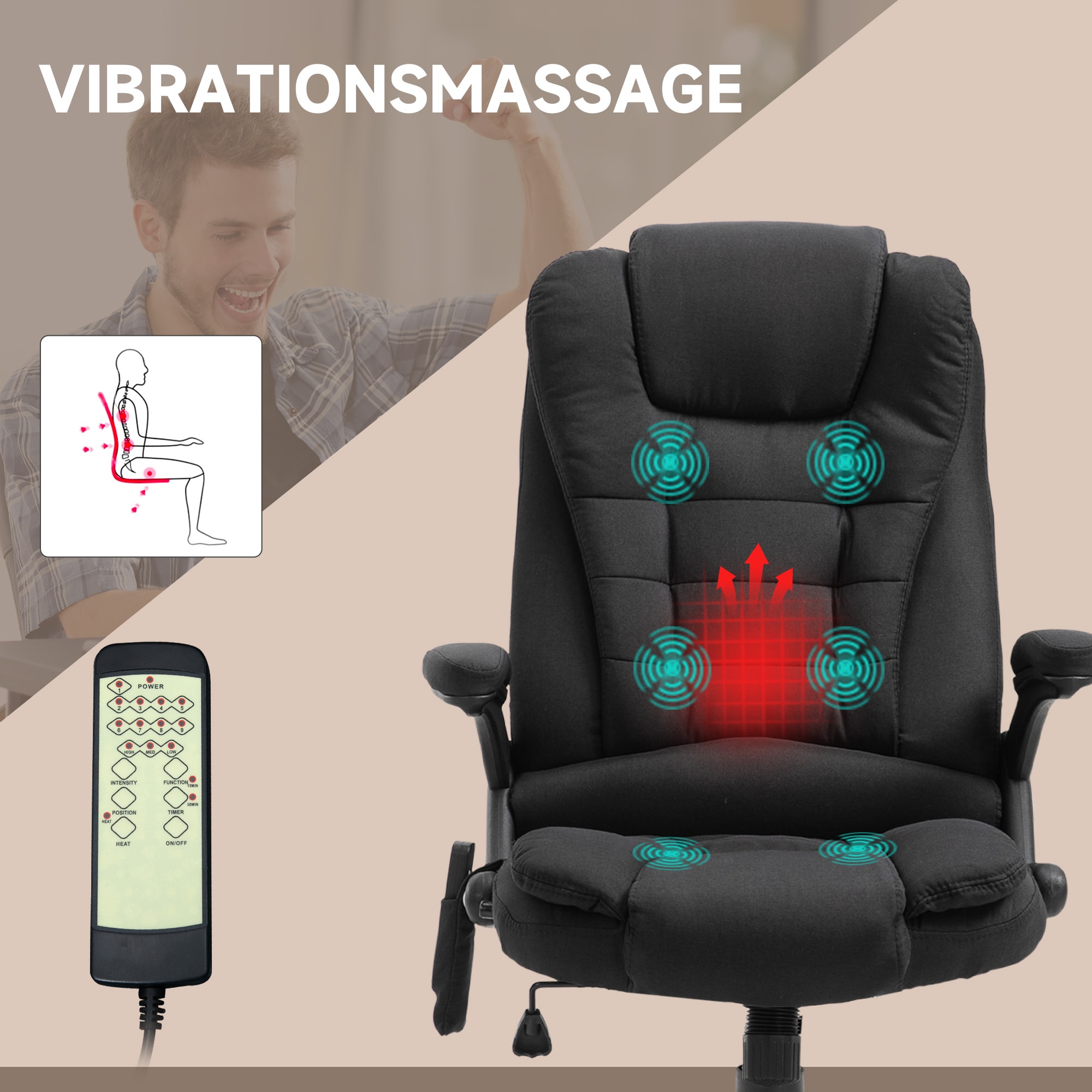 Vinsetto Bürostuhl mit Massage- und Wärmefunktion 67 x 67 x 116–126 cm (BxTxH)
